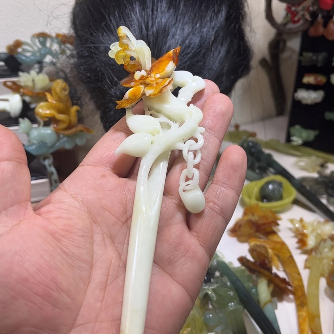 蛇纹石玉发簪合金訸*