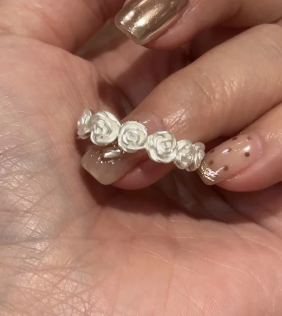 925银戒指 山茶花戒指手工制s925银开口戒圈小众立体雕塑艺术感戒