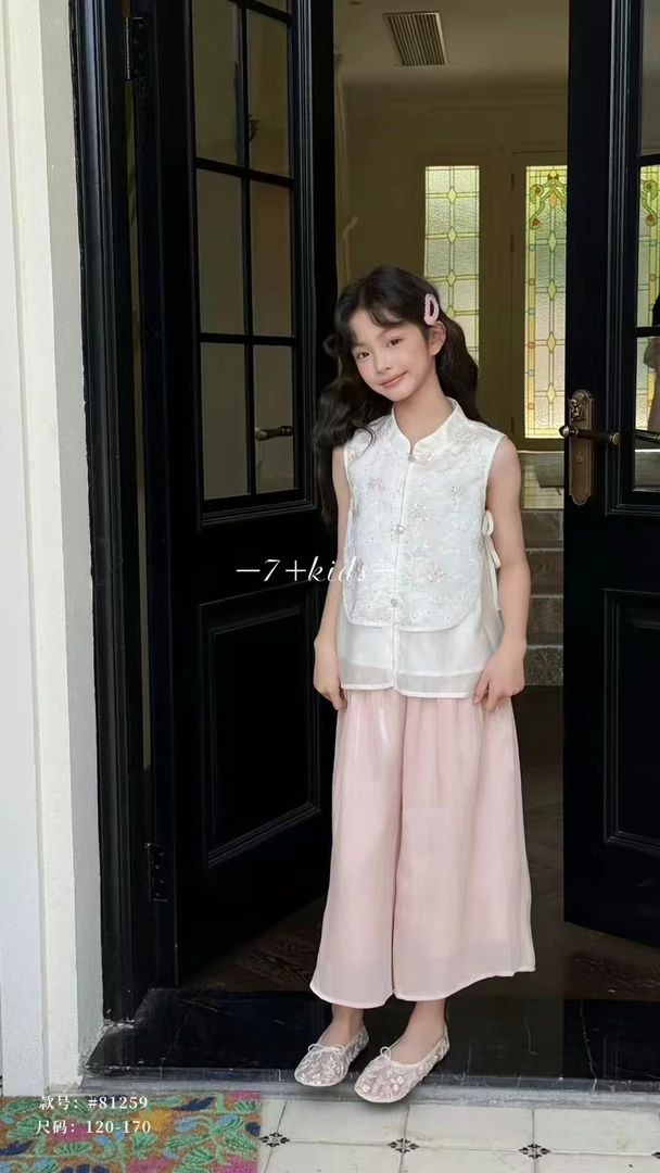 7+kids新中式套装25夏新款中大童旗袍汉服新中式唐装两件套81259