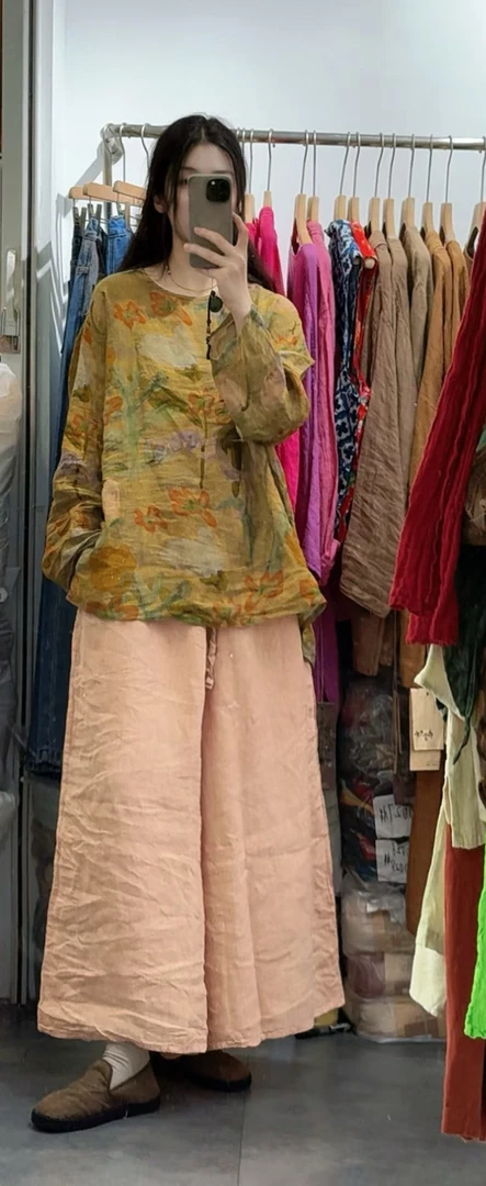 亚麻复古花色上衣