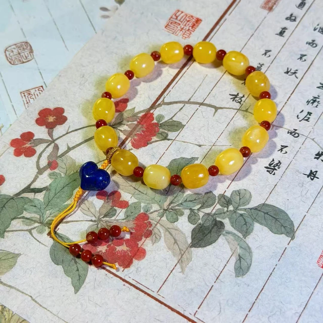 【Y】BJ092510俄料蜜蜡枣珠单圈手串diy南红青金石屁桃8mm+