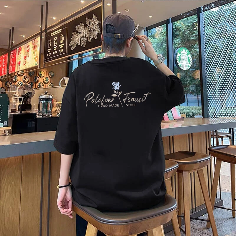 欧美式潮牌纯棉短袖T恤男女宽松大码上衣ins夏装情侣装五分袖学生