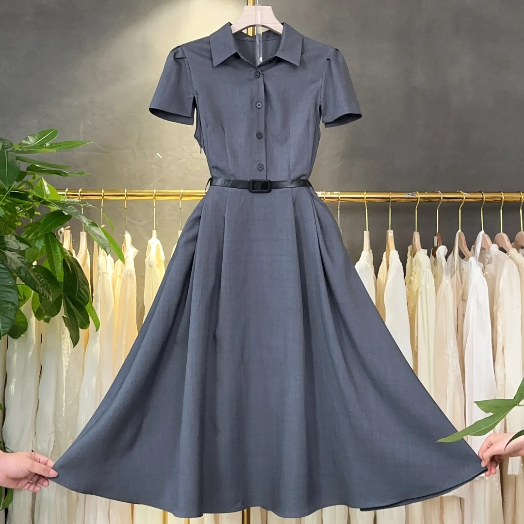 意式短袖透气套头淑女连衣裙设计师时髦气质显瘦简约休闲裙子