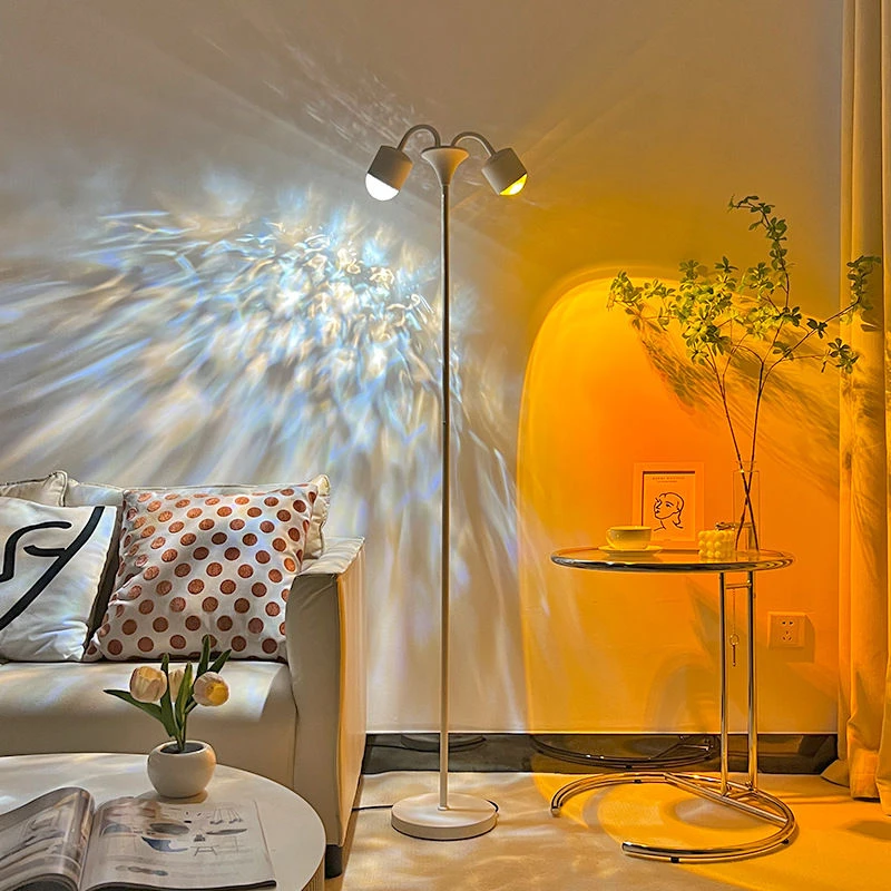 网红落日直播间背景高级夕阳日落灯双头氛围灯客厅落地水波纹