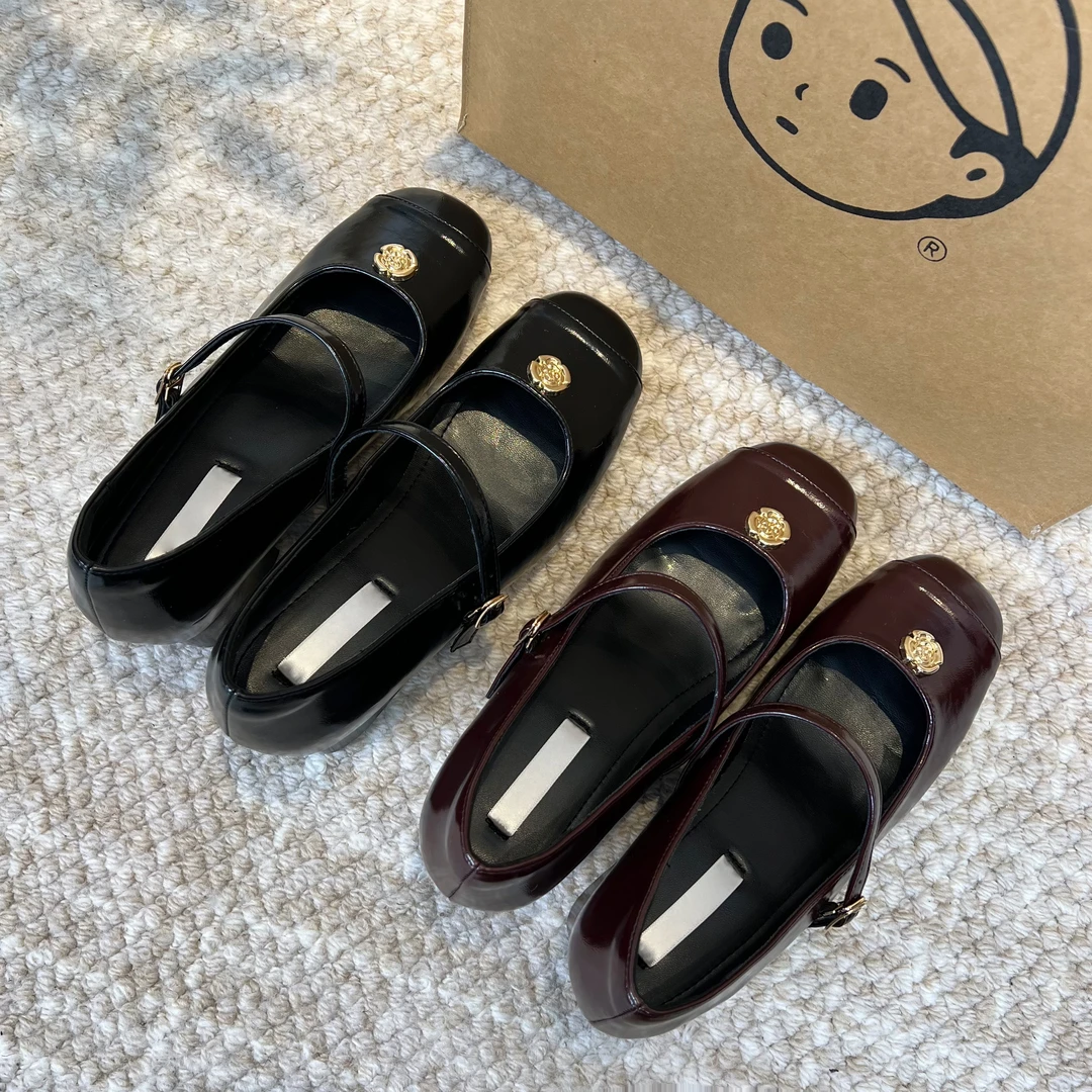 内增高7cm复古方头粗跟单鞋女法式百搭浅口山茶花甜美玛丽珍女鞋