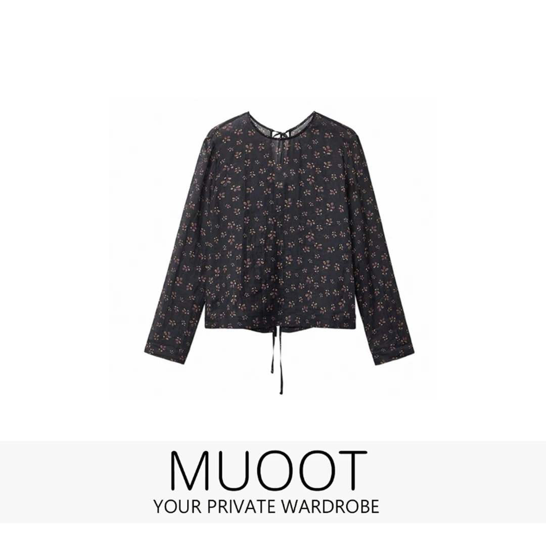 【MUOOT】 黑色印花苎麻上衣 KX2502038