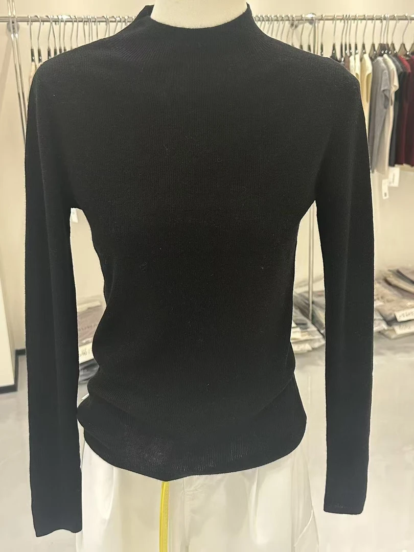 针织女衫秋冬修身羊绒打底衫休闲黑色半高领女装