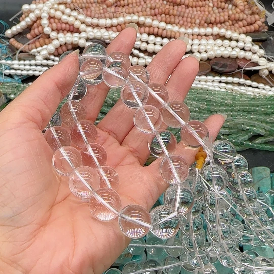 中***士合金玛瑙/玉髓珠宝半成品白水晶14mm拍三76发一条