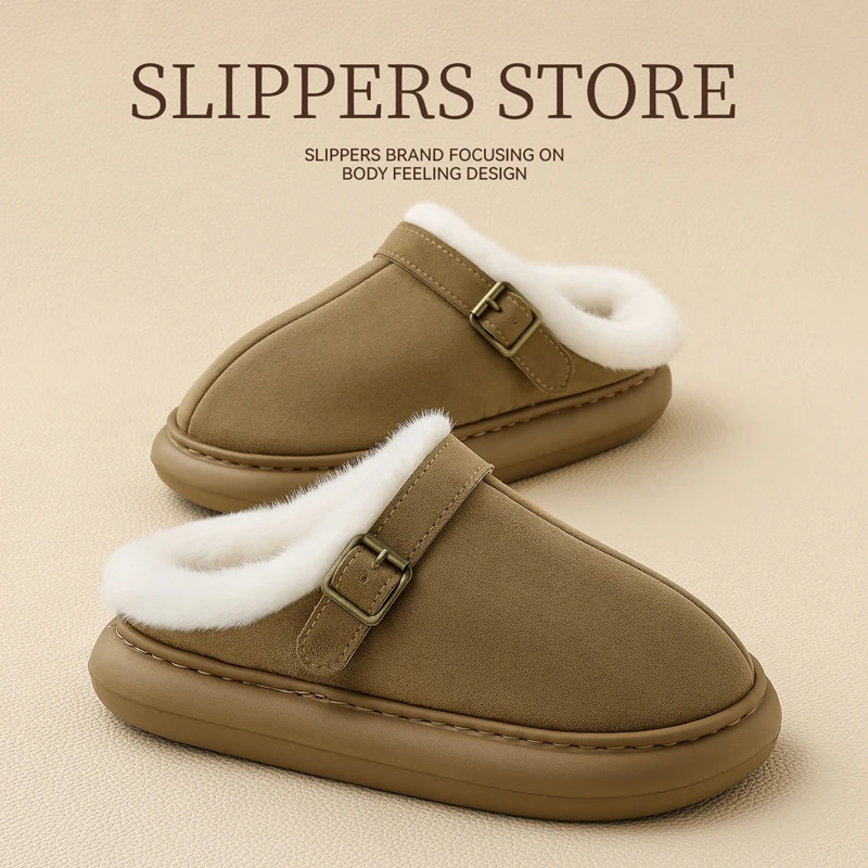 猫力时尚勃肯棉拖鞋女款秋冬2025新款居家用厚底加绒毛绒拖鞋外穿