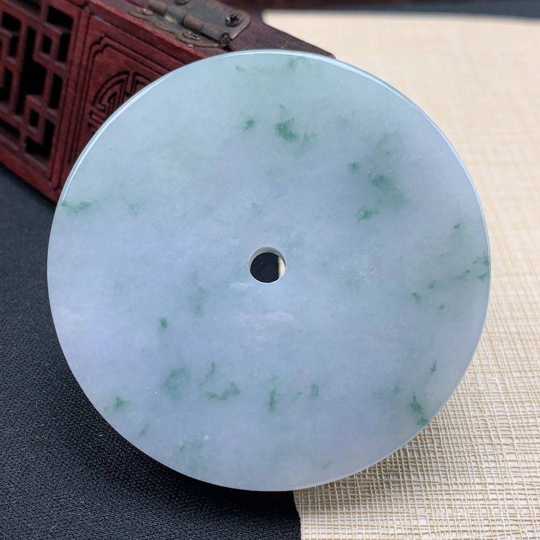 优惠缅甸纯天然A货翡翠老坑料精雕飘花大件平安扣挂件吊坠