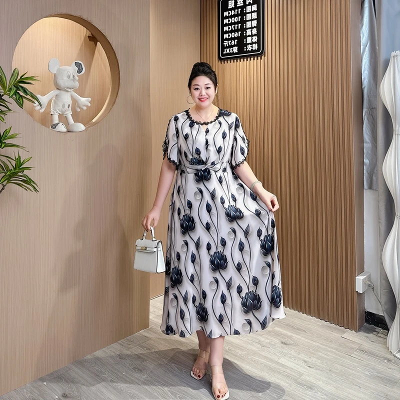 【现货梅姐定制】时装高定款风染蓝修身印花连衣裙女装连衣裙MJ9026