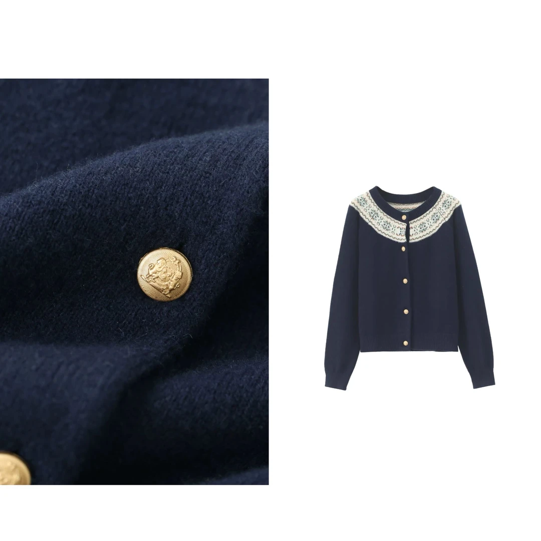 K-031 秋冬【100羊毛】S林费尔岛提花针织开衫