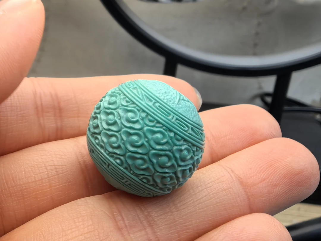 原矿绿松石高瓷绿 云纹珠子 尺寸20mm克重11.5g