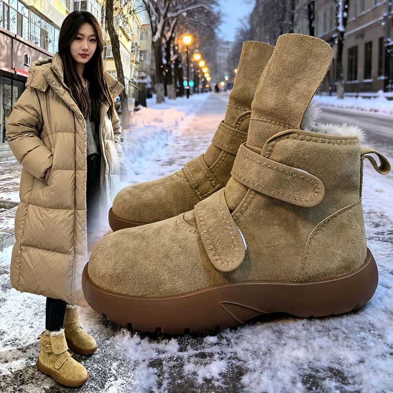 厚底雪地靴女款2025年新款冬季加绒加厚东北棉鞋防滑哈尔滨短靴女