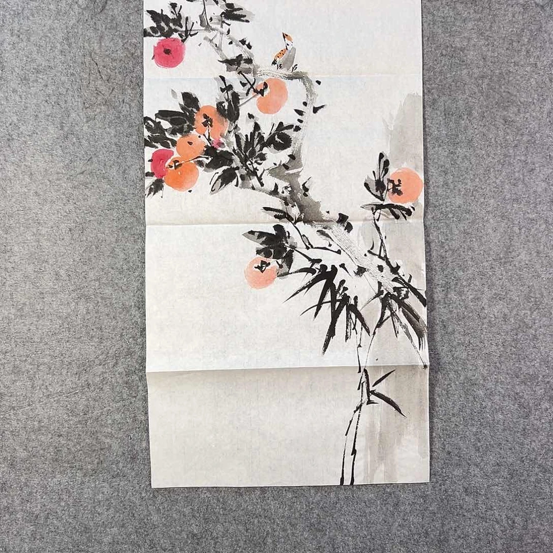 国画577 花鸟在树丛的顶端鸣叫叫声响