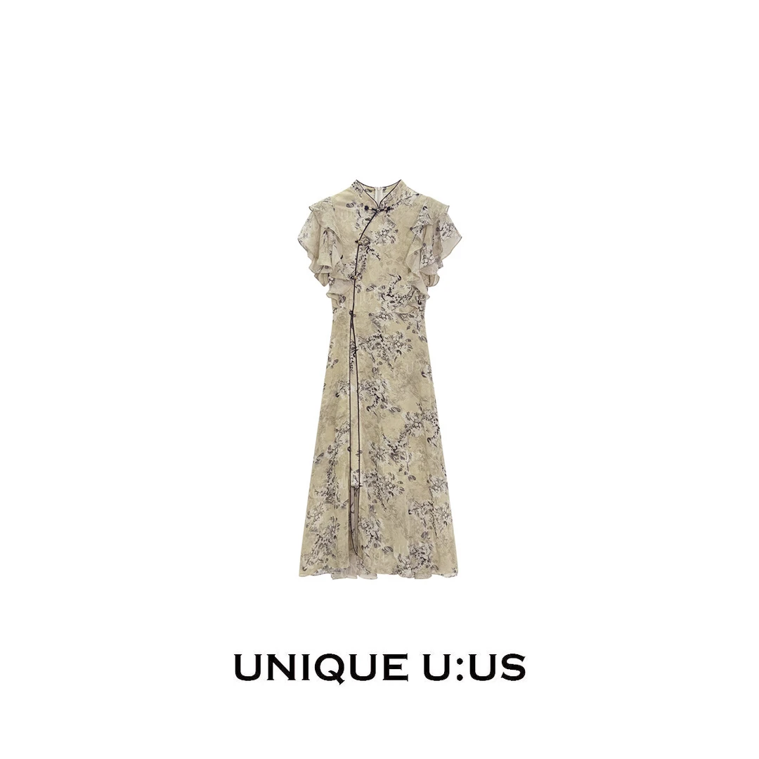 UNIQUE U:US【暗香疏影】夏日高级气质国风高腰显瘦连衣裙252806