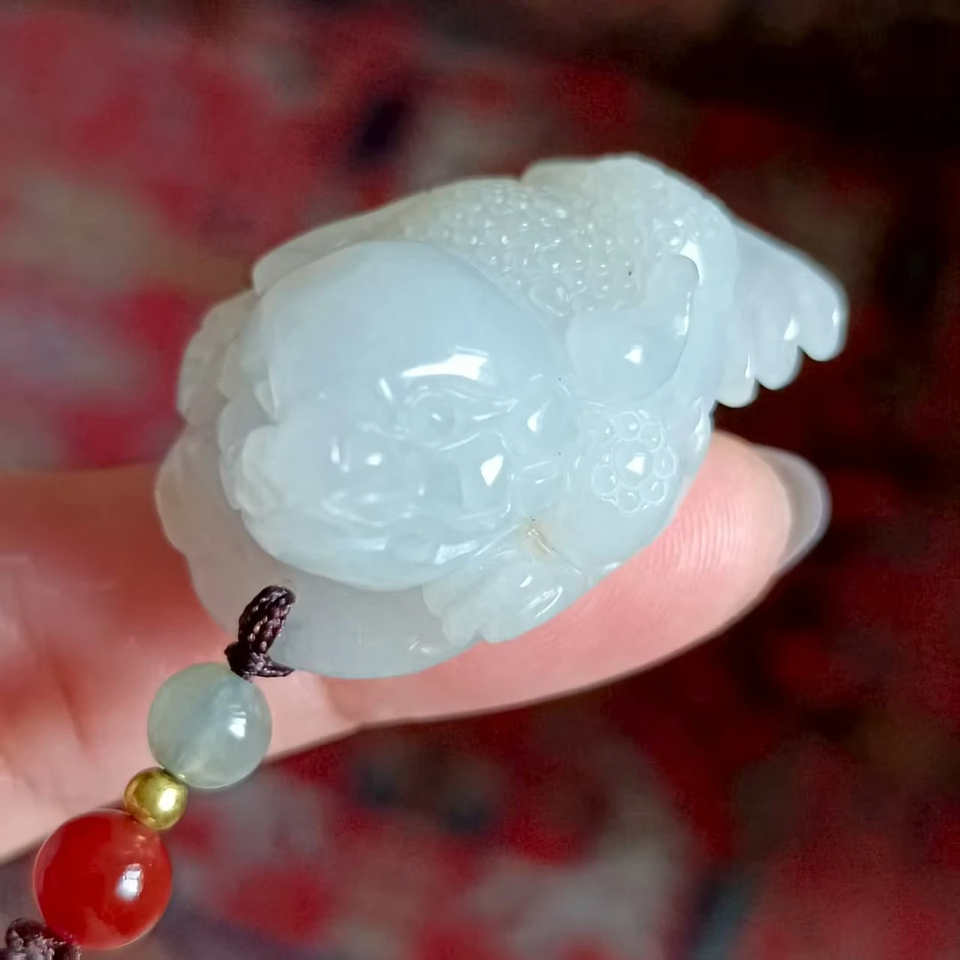 天然A货缅甸翡翠吊坠冰蓝精雕金蟾35.3*25.5*18mm玉石玉坠玉挂件