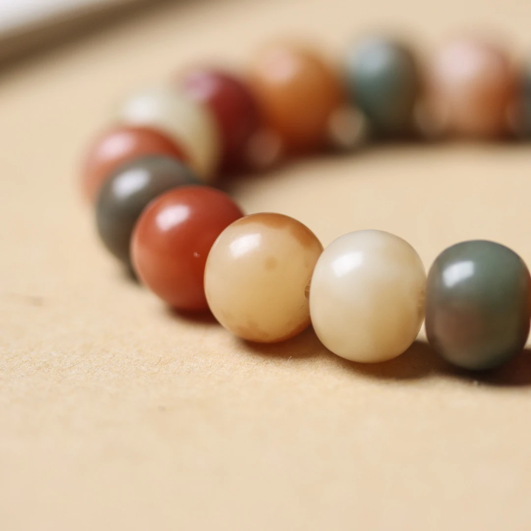 天然飘花白玉菩提单圈手串多宝菩提子文玩绕指柔手链盘玩渐变佛珠