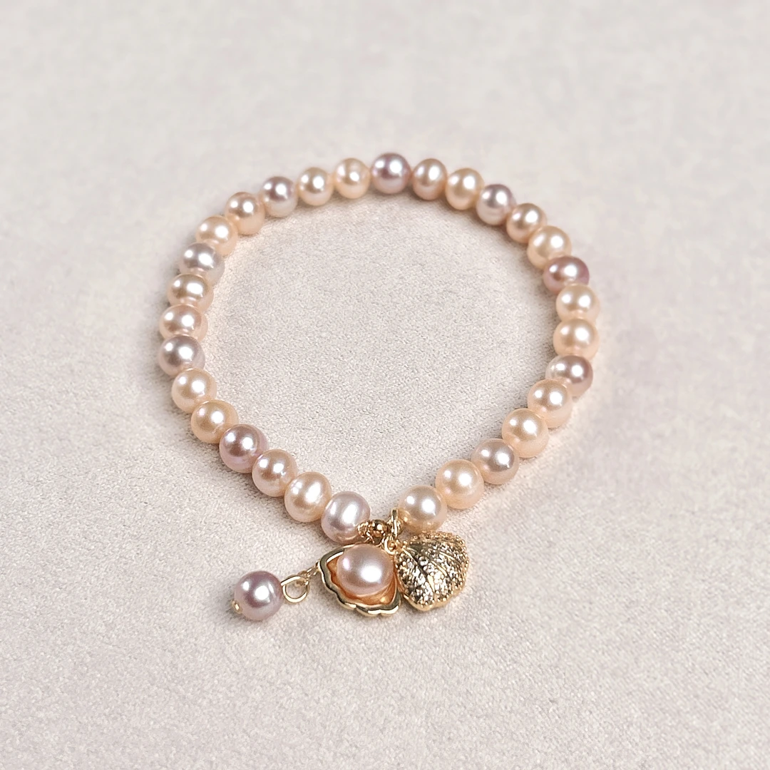 5.5-6mm天然淡水珍珠糖果色弹力绳珍珠手串0973