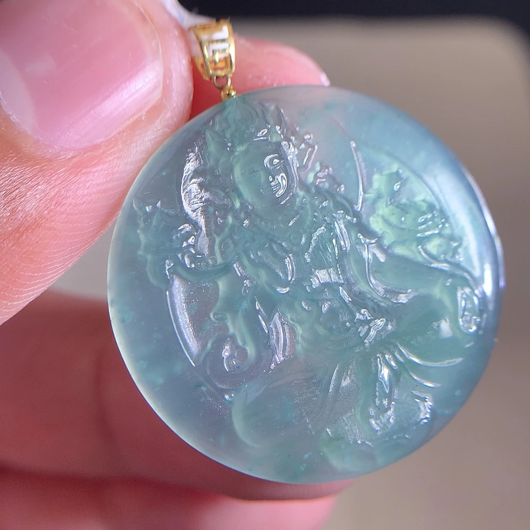 翡翠18K金镶嵌项圈天然A货翡翠