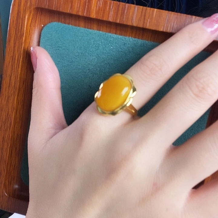 蜜蜡银S925镶嵌戒指戒指