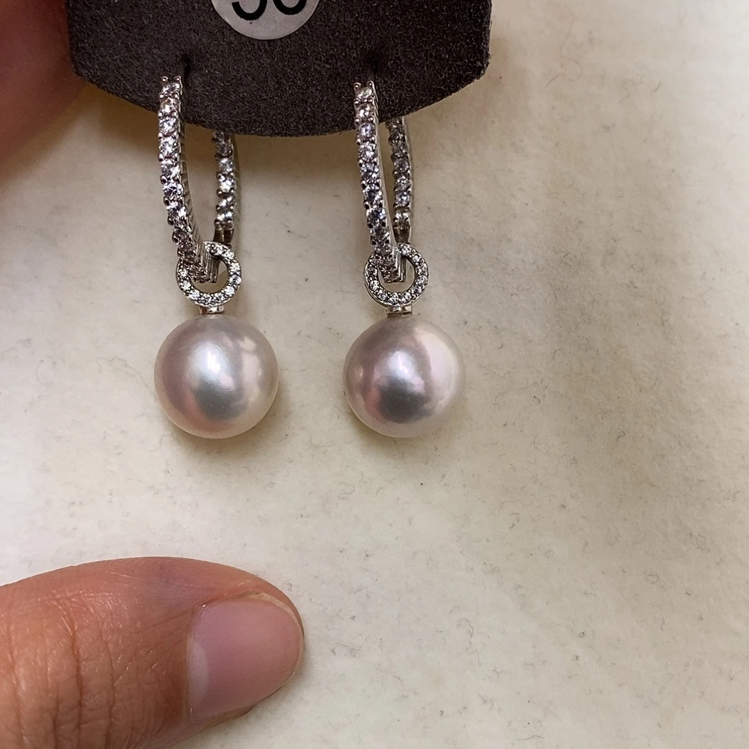 耳饰银S925镶嵌淡水珍珠
