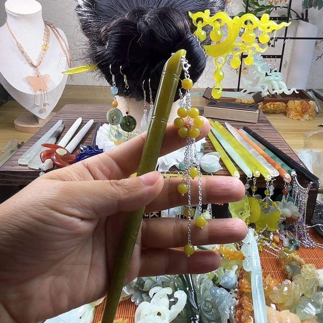 合金蛇纹石玉发饰