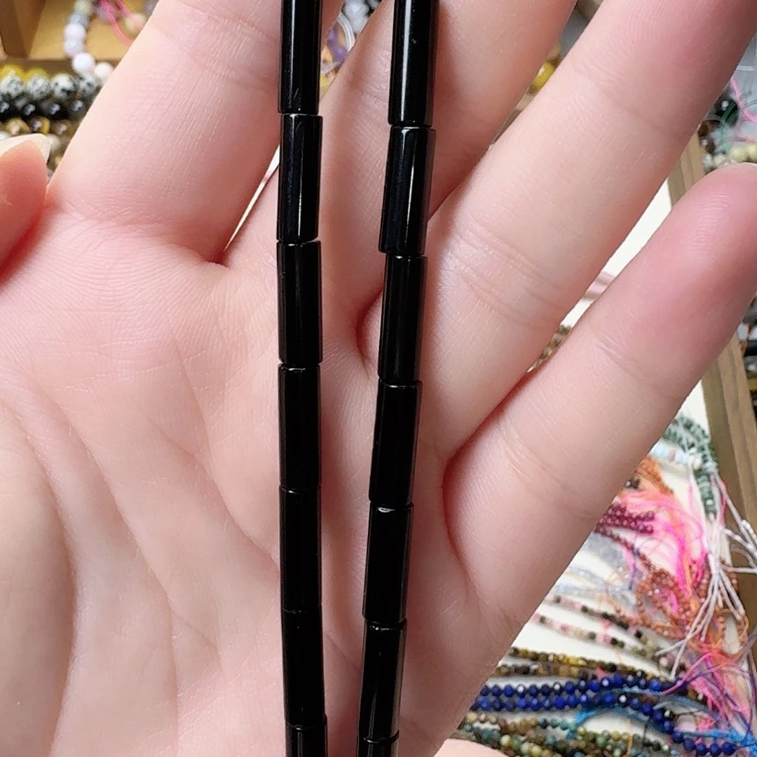 未镶嵌玛瑙/玉髓珠宝半成品黑石卡4圆管一条