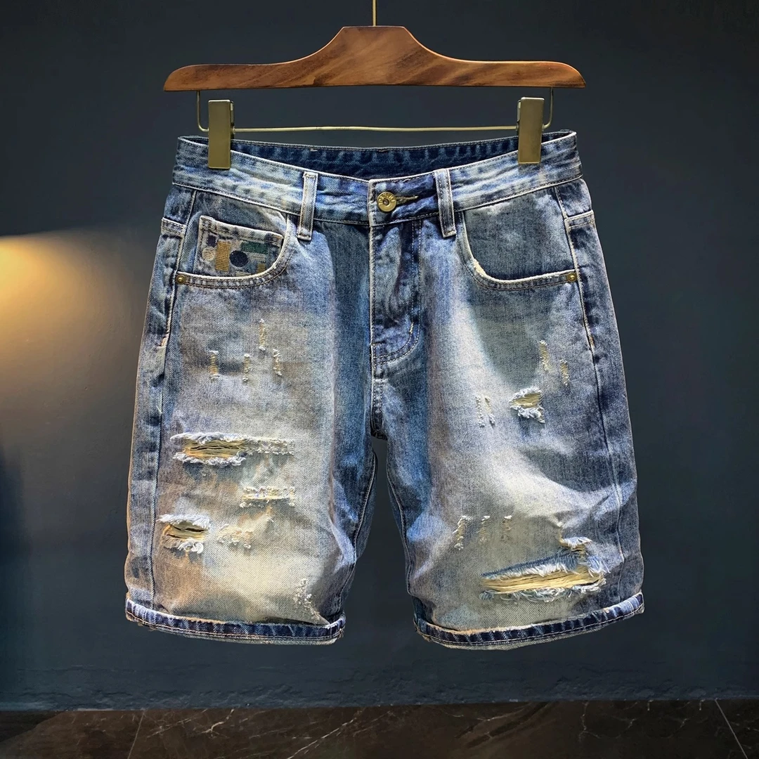 Cebrodz破洞短裤男薄款夏季潮牌五分牛仔裤大破洞割烂痞帅乞丐裤