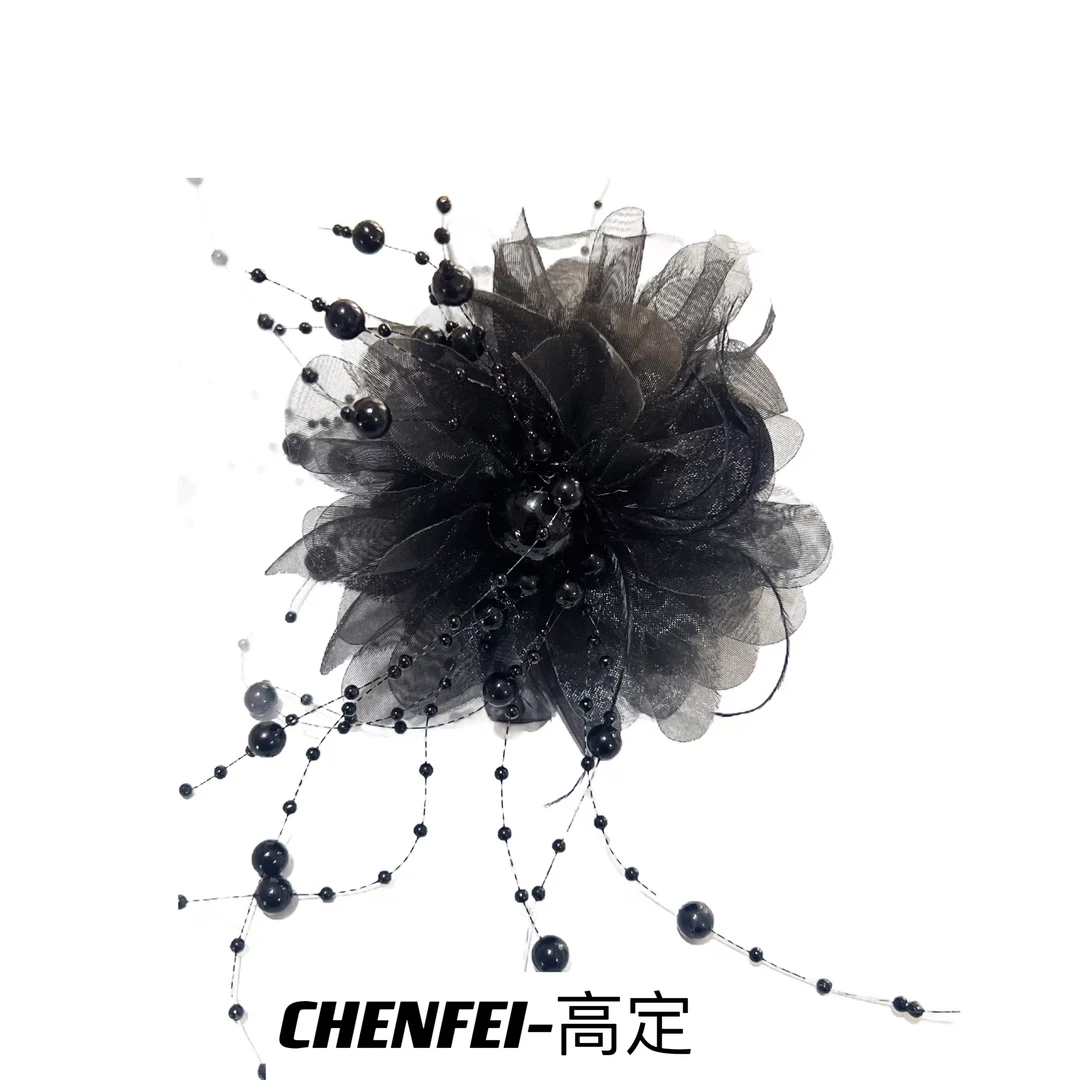 牡丹花羽毛流苏丸子夹女时尚新款发夹显发量鲨鱼夹子发卡头饰2167