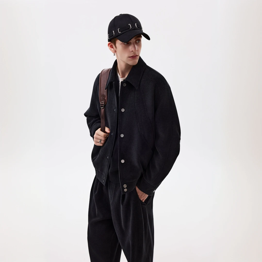 路易诗兰LOUISLONG秋季时尚翻领立体剪裁男士短款复古夹克