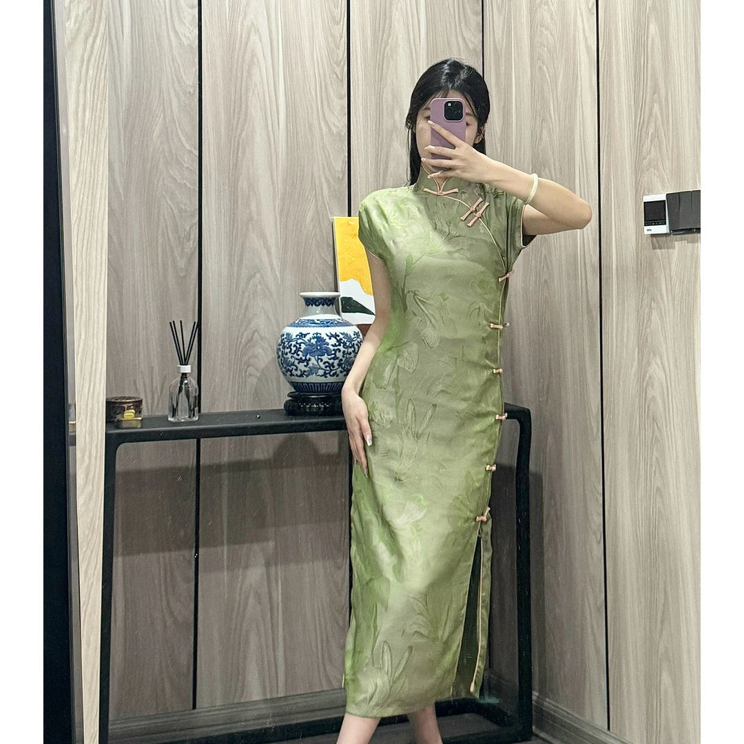 【支荷】中长款中长裙日常短裙提花旗袍气质中国风复古少女优雅