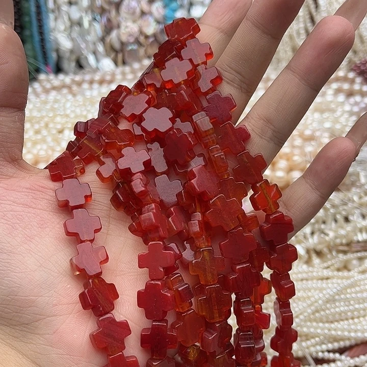 玛瑙/玉髓未镶嵌珠宝半成品一条12mm左右西瓜晶十字架