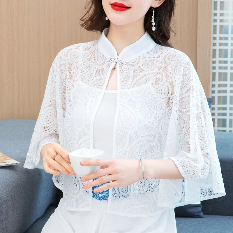 2276夏季薄披肩外套女2022新款潮蕾丝外搭开衫斗篷衣复古披风