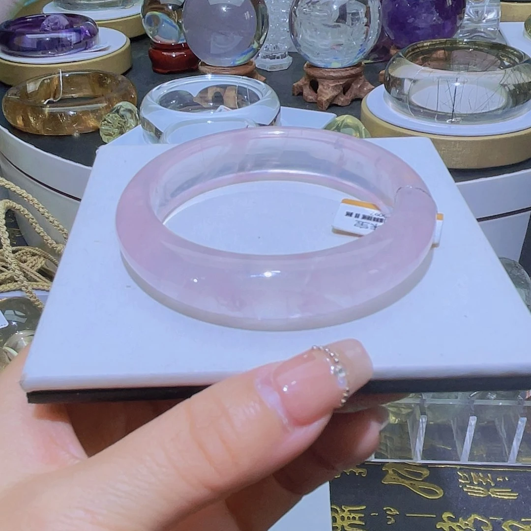 水晶手镯未镶嵌天然粉水晶福利款55圈口
