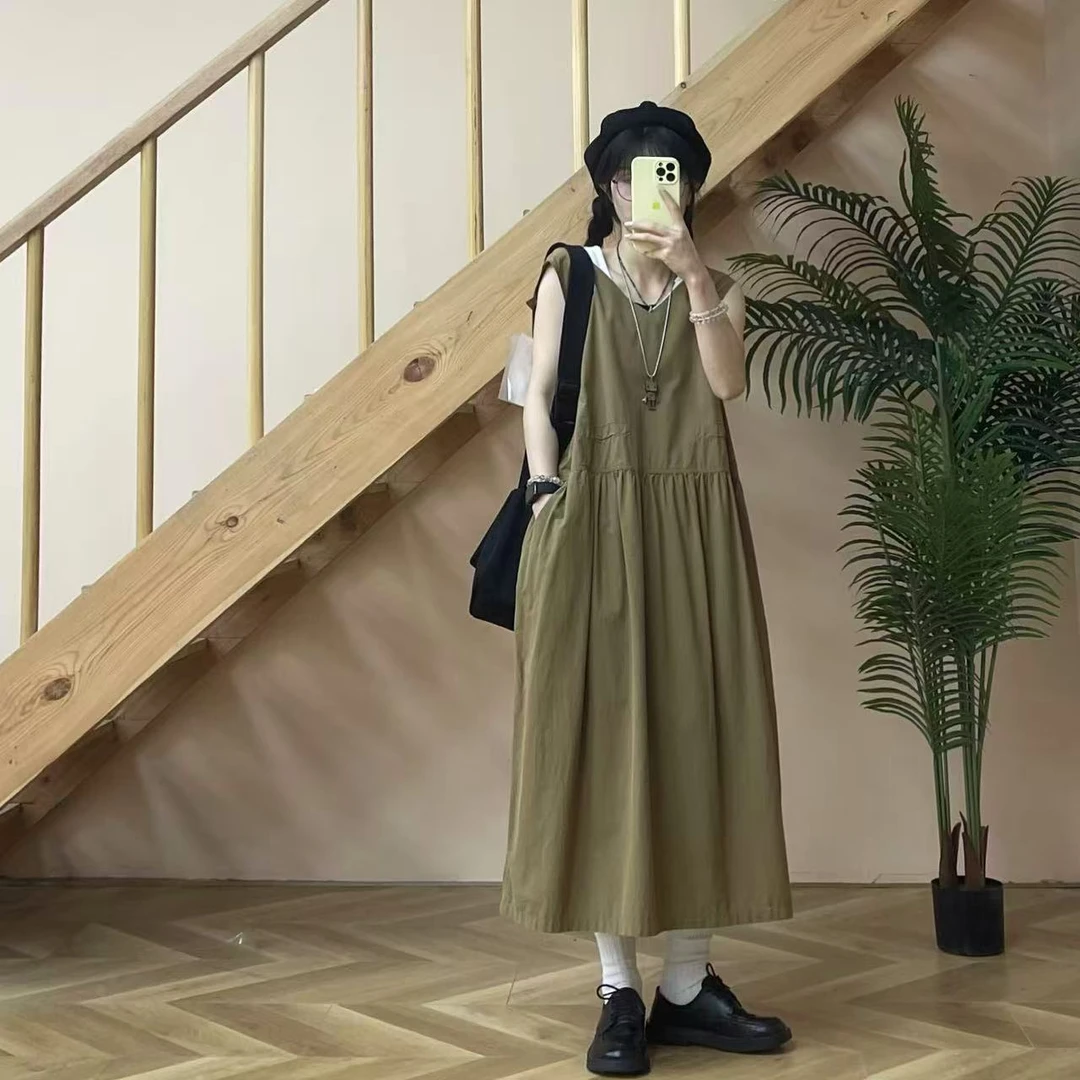 夏季新款复古慵懒风中长款无袖百搭小众长裙休闲361768款