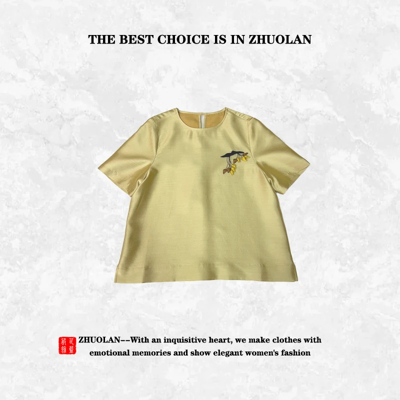 23340新中式国风上衣女士夏季复古春夏圆领时尚宽松L