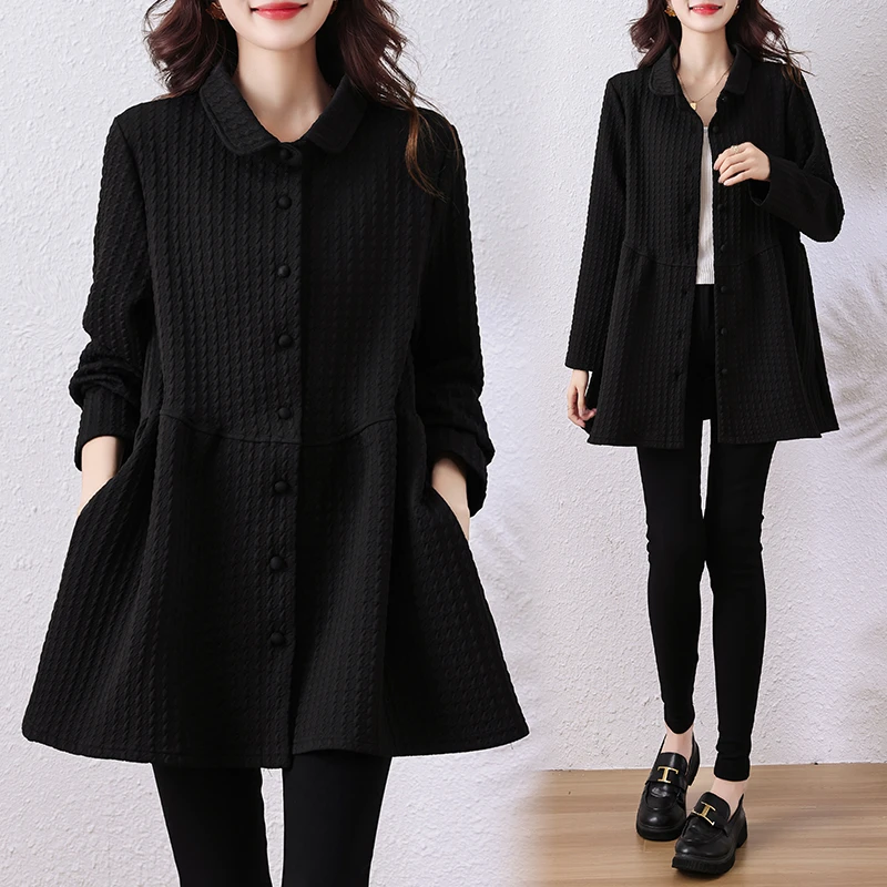 2025秋季时尚新款轻奢气质开衫遮肉宽松显瘦长袖中长上衣外套