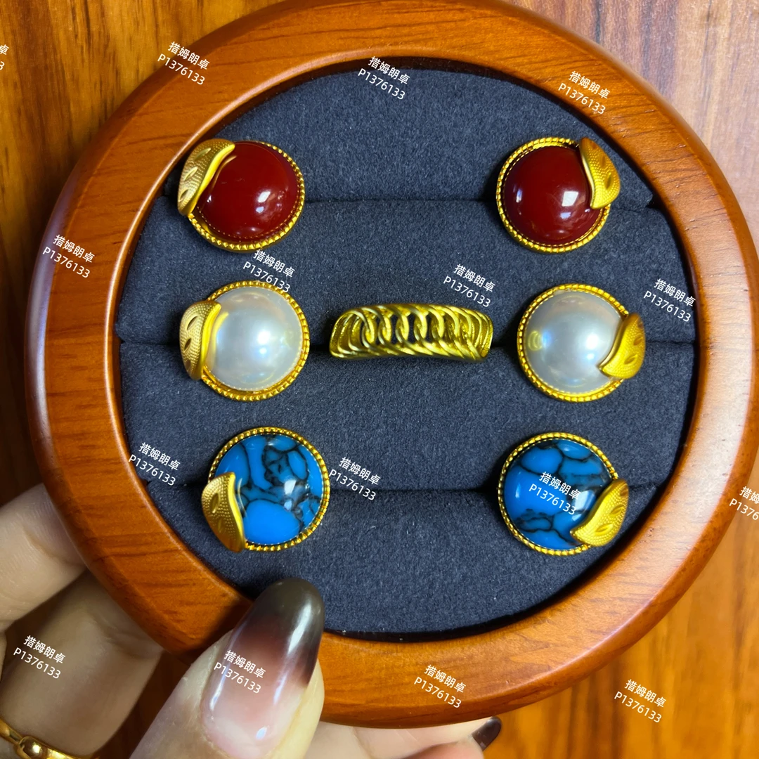 铜合金大理石项链 铜合金耳钉戒指四件套