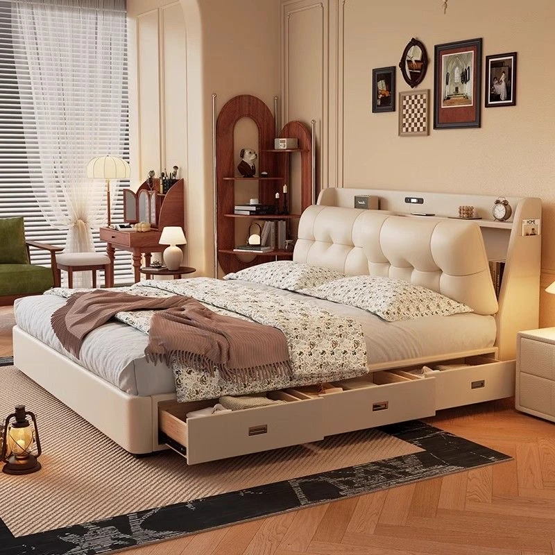 新款主卧床高端大气真皮床可定制带抽屉高箱储物轻奢软包双人婚床