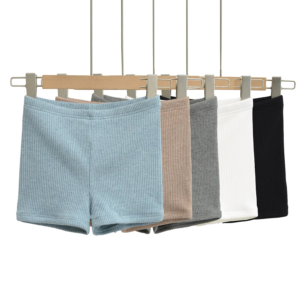 复古修身针织短裤短裤拼接高弹高腰外穿弹力裤子打底裤宽松