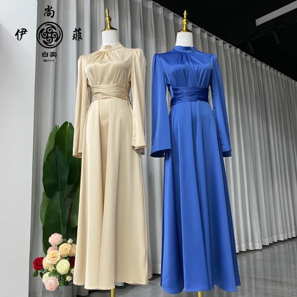 680伊尚菲长款连衣裙高个子民族风气质束腰显瘦大长裙回族服装裙