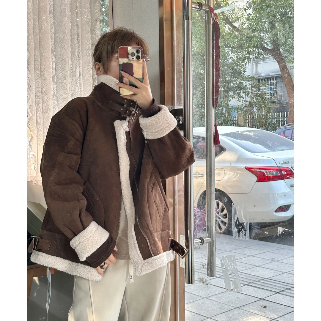 8286 秋冬厚款皮毛一体保暖百搭外套