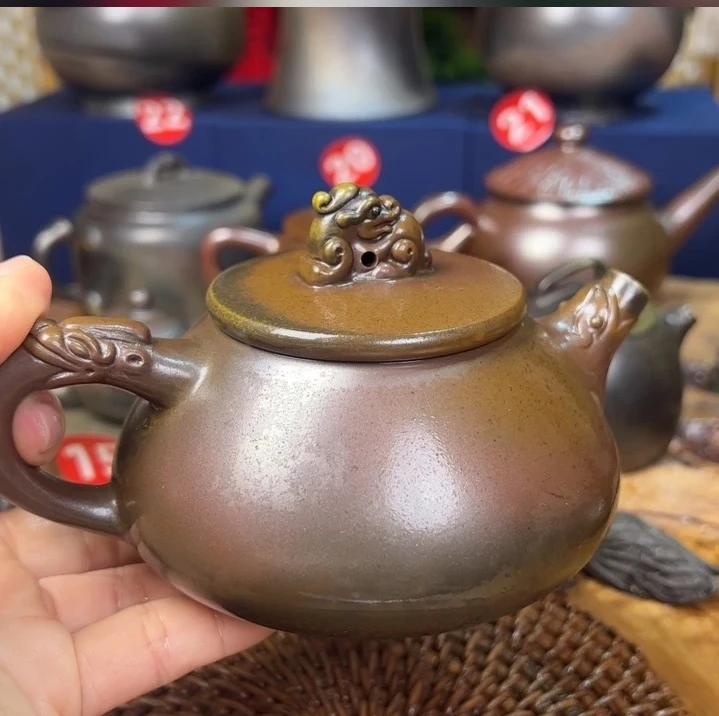 柴烧茶壶石瓢壶纯手工裸烧钦州坭兴陶正品原矿复古陶器自家窑口