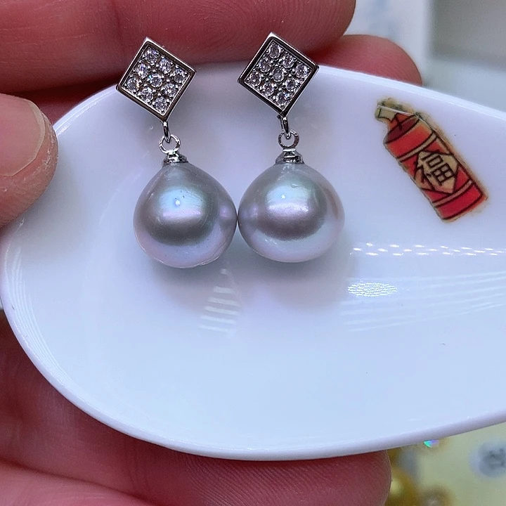 银S925镶嵌耳饰淡水珍珠