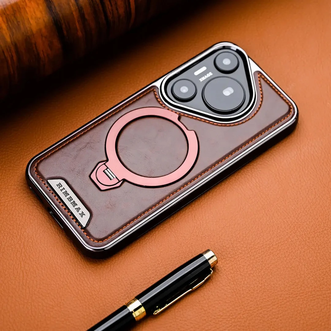 适用于华为Pura70Pro 高级感旋转支架磁吸手机壳高档皮质P60防摔