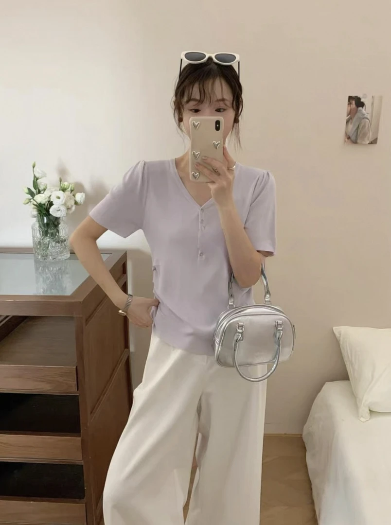 嘉嘉推荐#556【夏季新款短袖】休闲慵懒风女修身针织T恤上衣