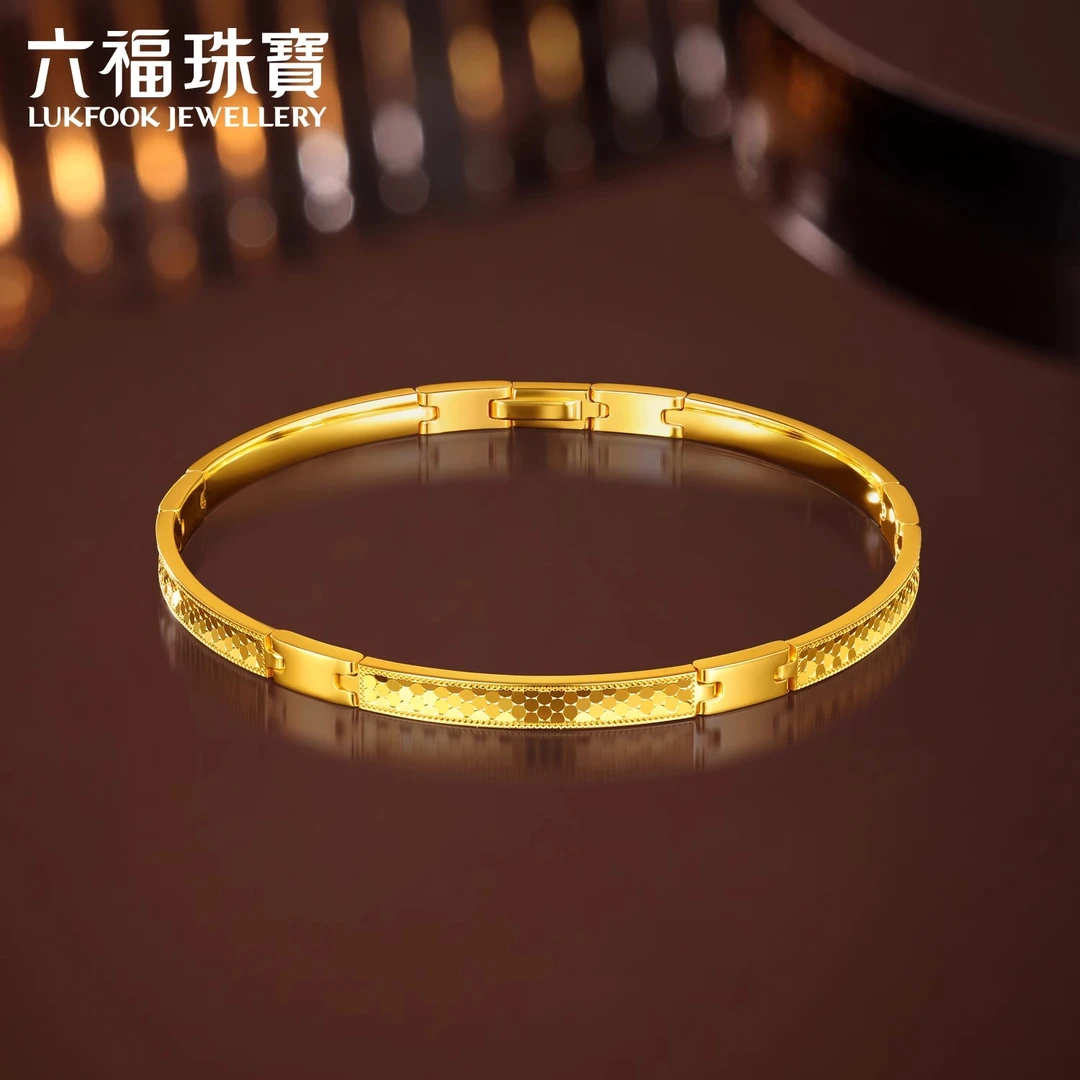 六福珠宝光影金段式链镯蜂巢纹黄金手链女足金手镯子计价029184ba