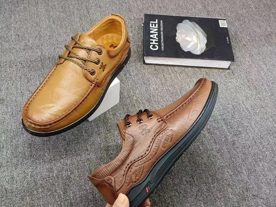 HUAERTAI华尔泰防滑时尚舒适四季男士注压休闲皮鞋绑带软底软面