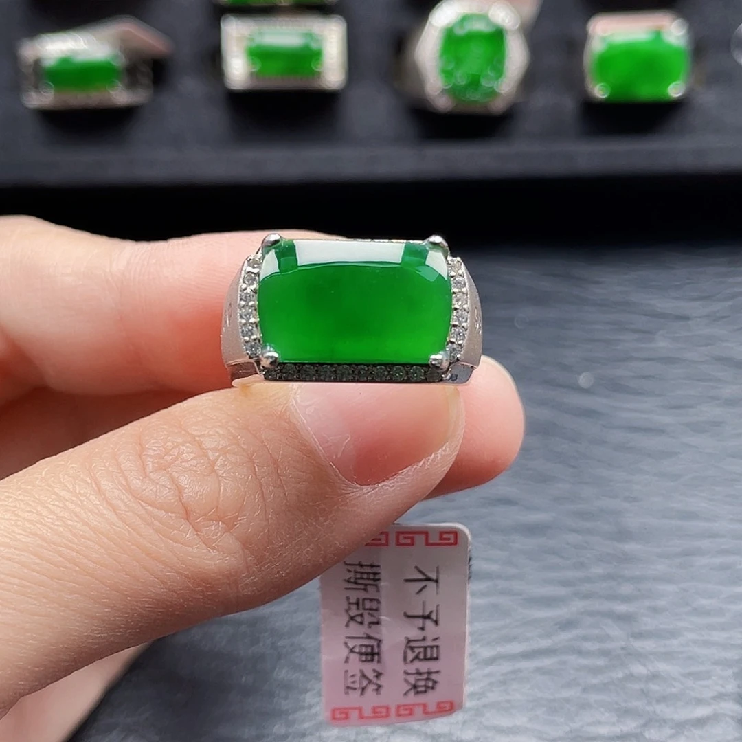 翡翠戒指银S925镶嵌天然a货翡翠2543